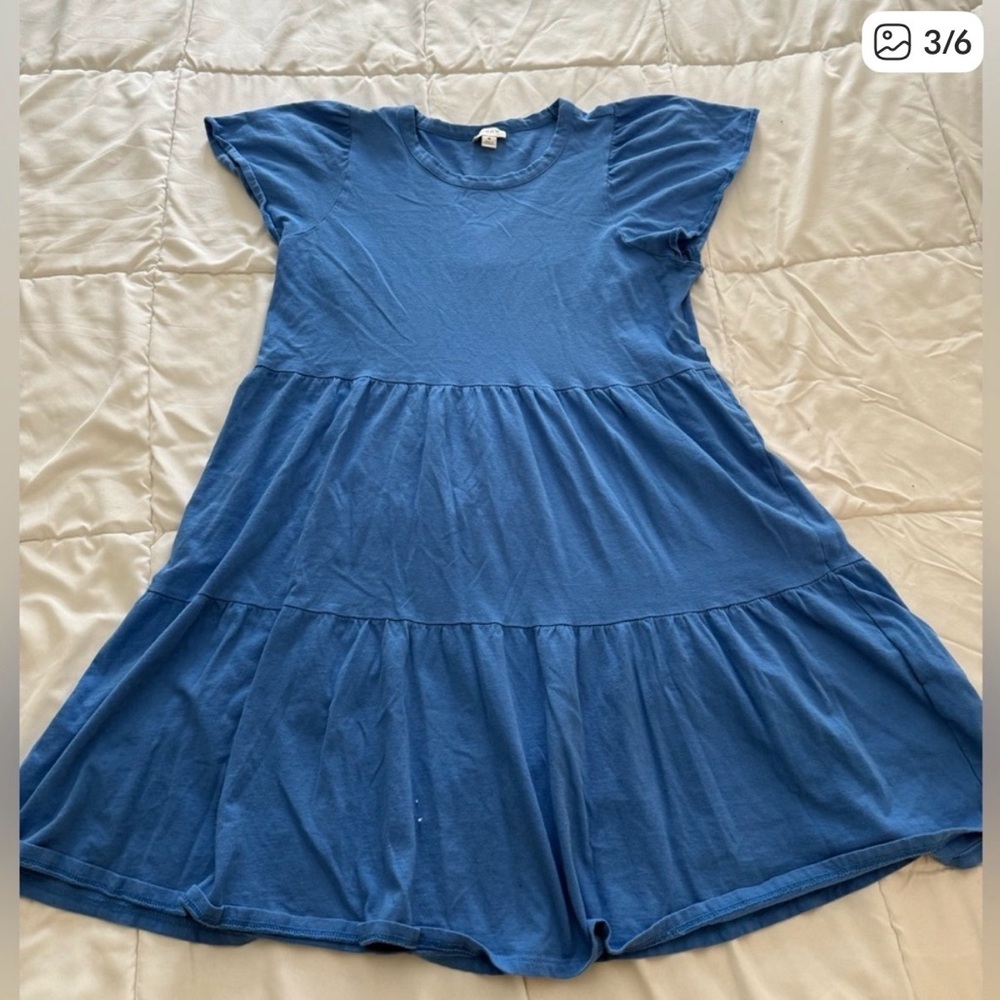 J. Crew Blue Short Sleeve Tiered Dress - Picture 3 of 6